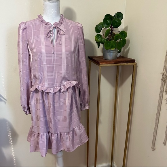 Gal Meets Glam Emmeline Ruffle Long Sleeve Dress in Wild Orchid Pink sz 0 - Picture 2 of 5